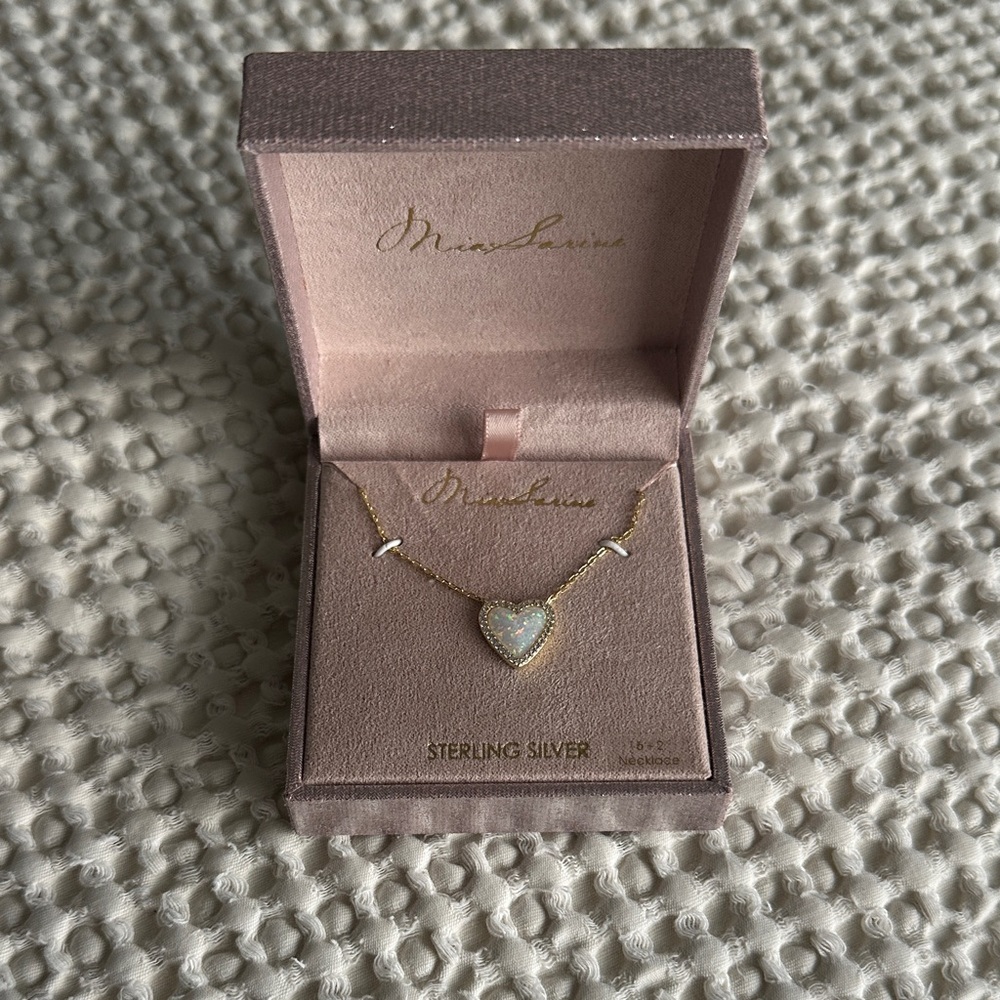 Mia Sarine Gold Necklace with Opal Looking Heart